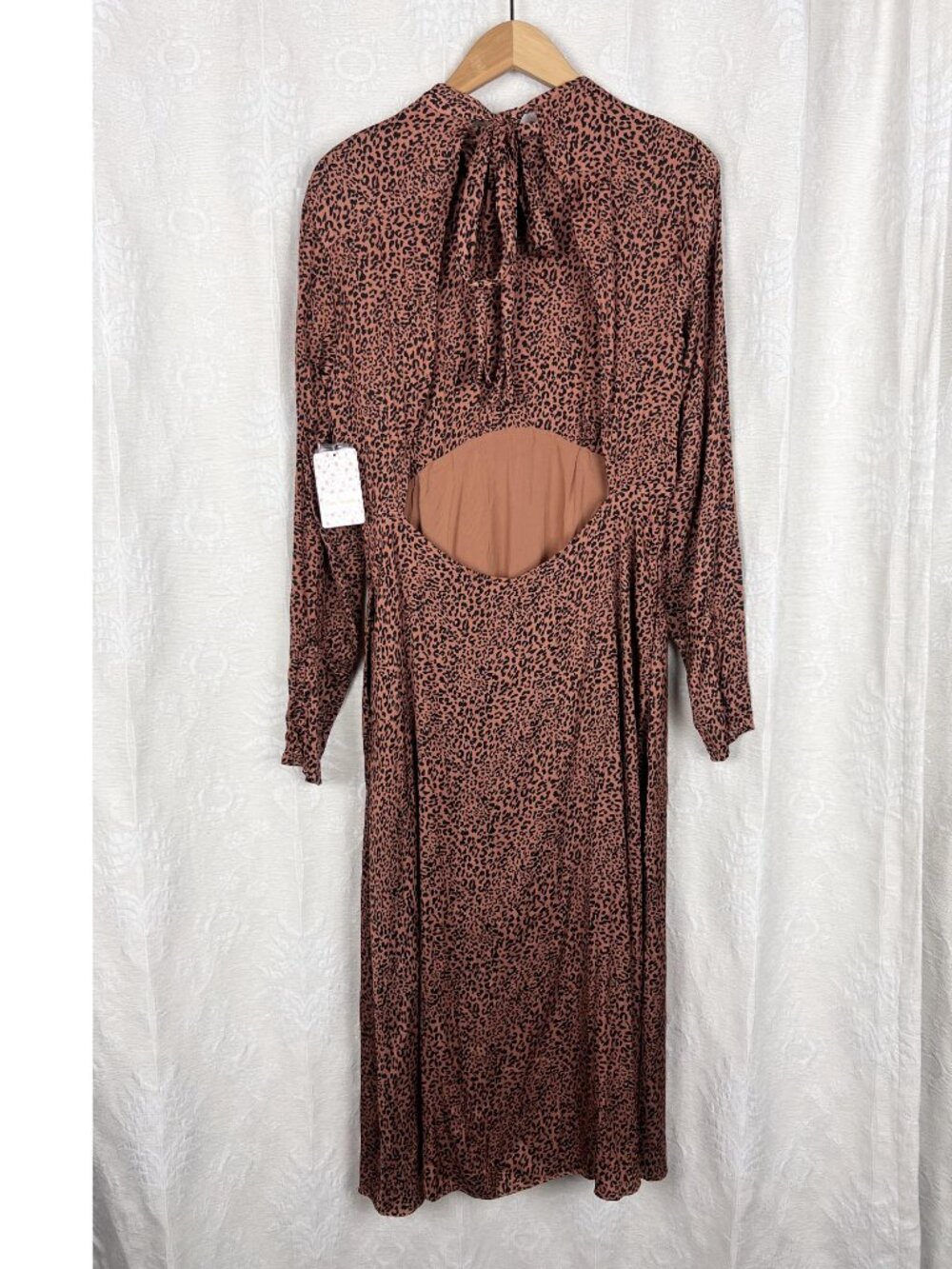 NEW Free People Loveless cocoa leopard print satin open back midi dress boho 12 - Picture 8 of 13